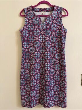 Talbots Sleeveless Midi Dress in Blue and Red Floral Tile Print